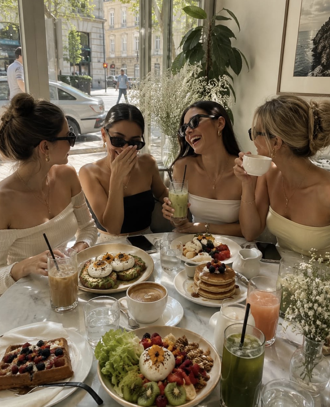 Amigas reunidas ao redor de uma mesa